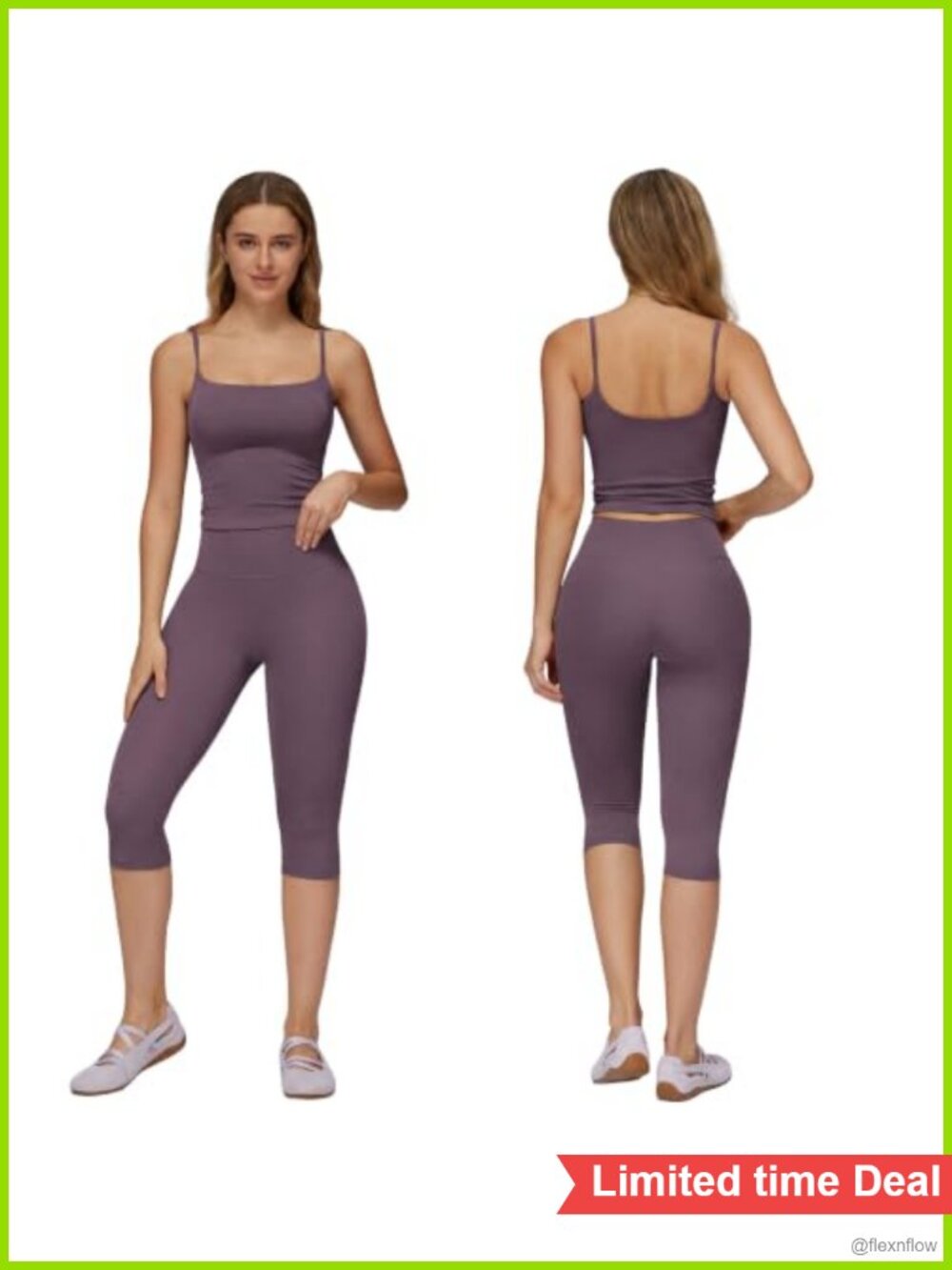 IWEMEK Women's 2 Piece Workout Set Capri Leggings & Padded Tank Top Yoga Gym
